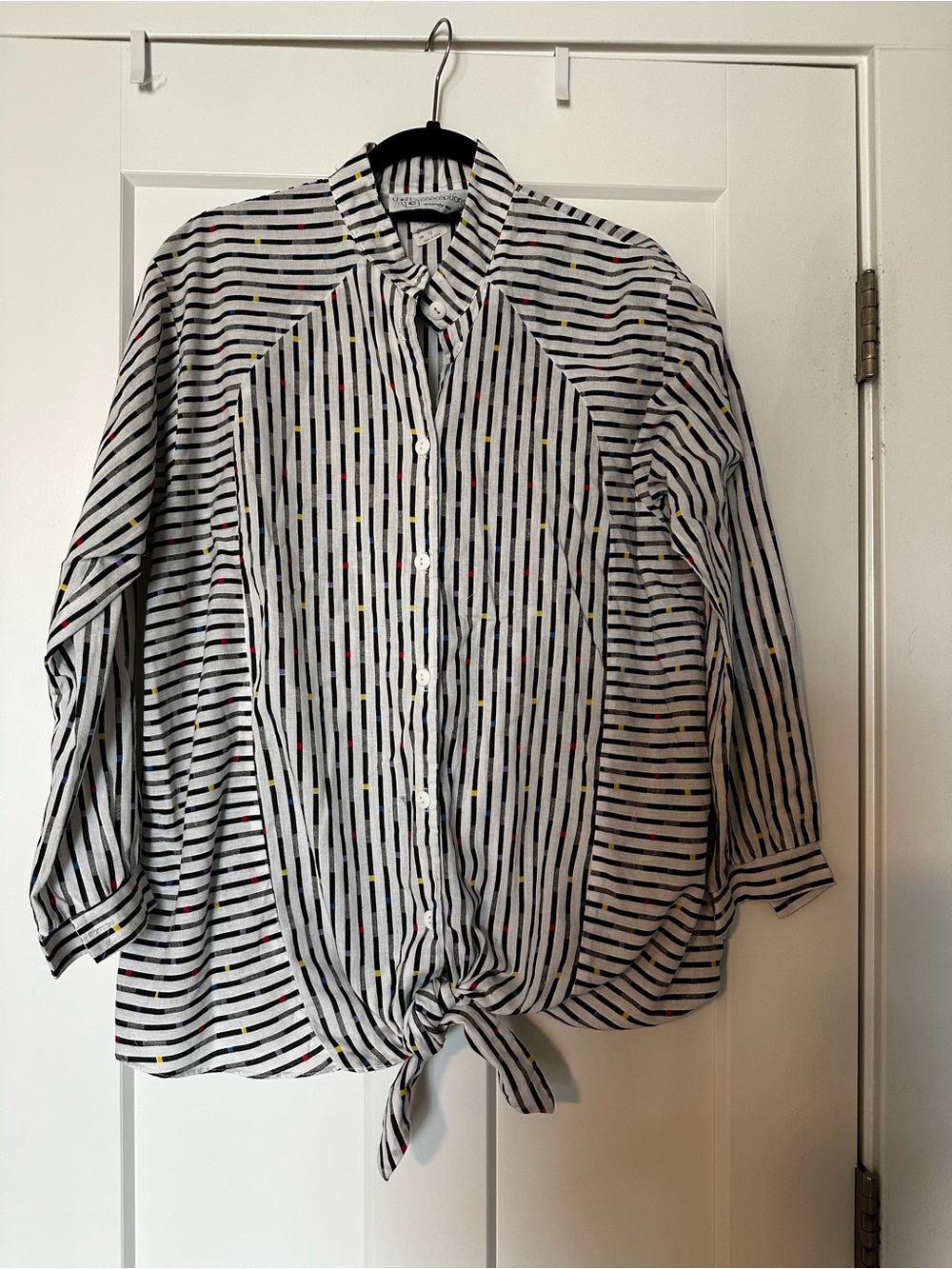 Vintage 80s Striped Button-Front Tie-Hem Maternity Top